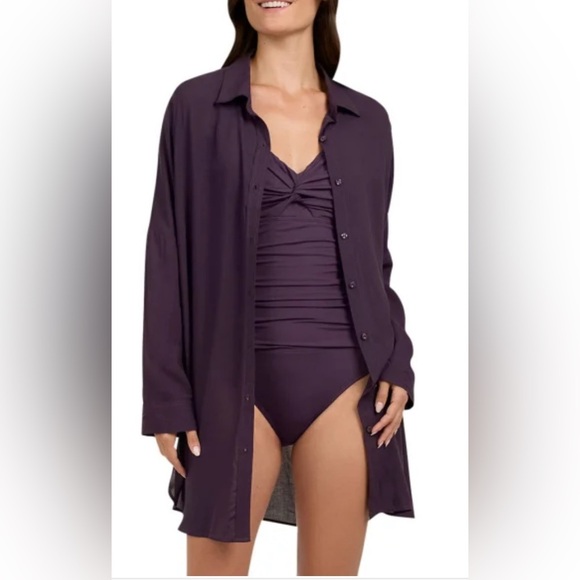 Lands End Tunic Length Swim Cover Up - Picture 1 of 13